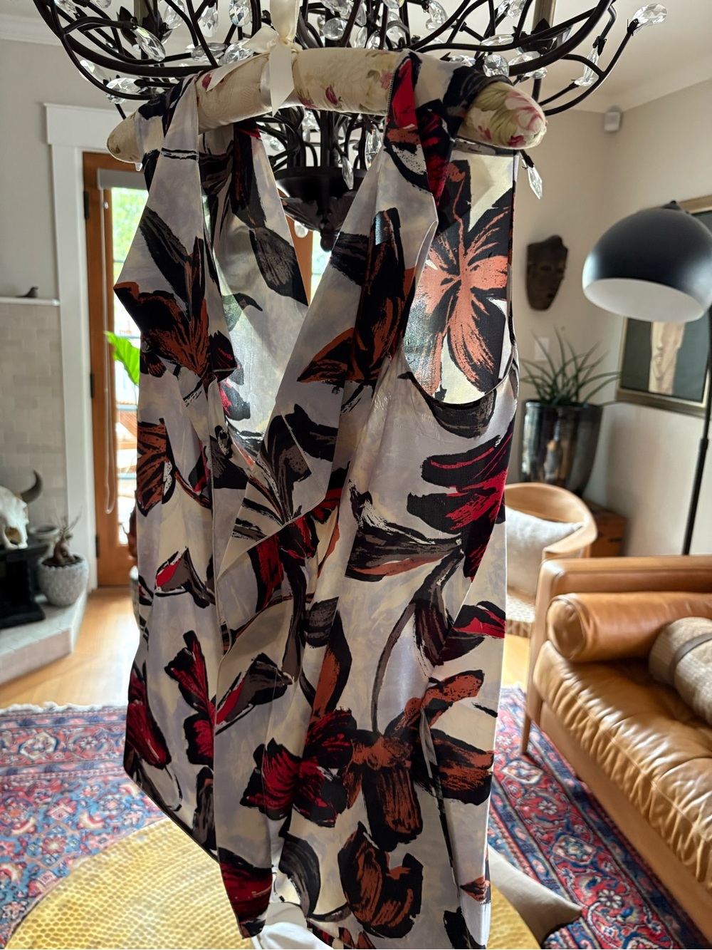 Marni Silk Floral Print Tank Top in White, Red & Black